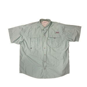 Columbia PFG Fishing Shirt Mens XL Teal Green Vented Omni-Shade Short Sleeve